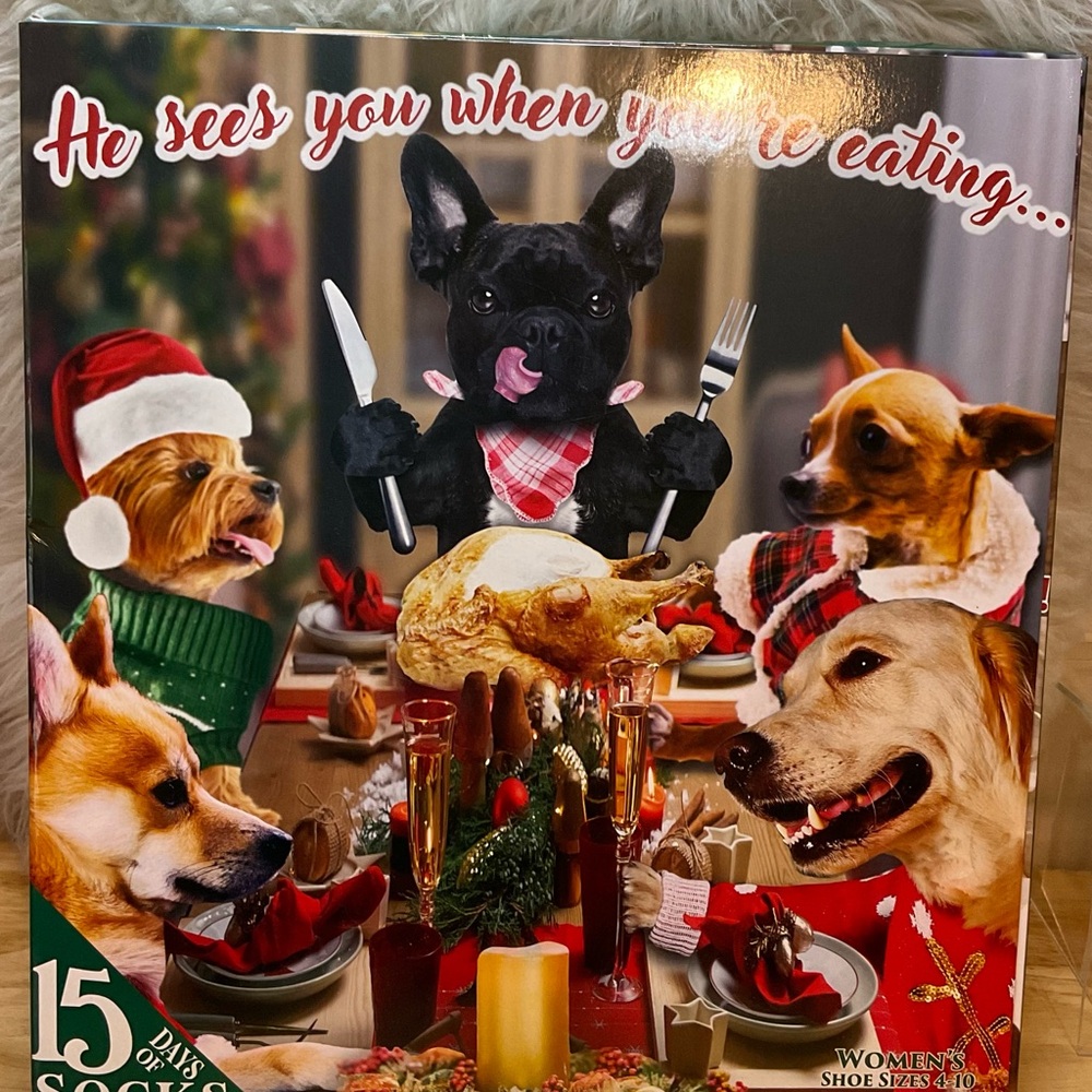 🎄“He Sees You When You're Eating” 15 Days of Dog Theme Socks AdventCalendar - Picture 11 of 11